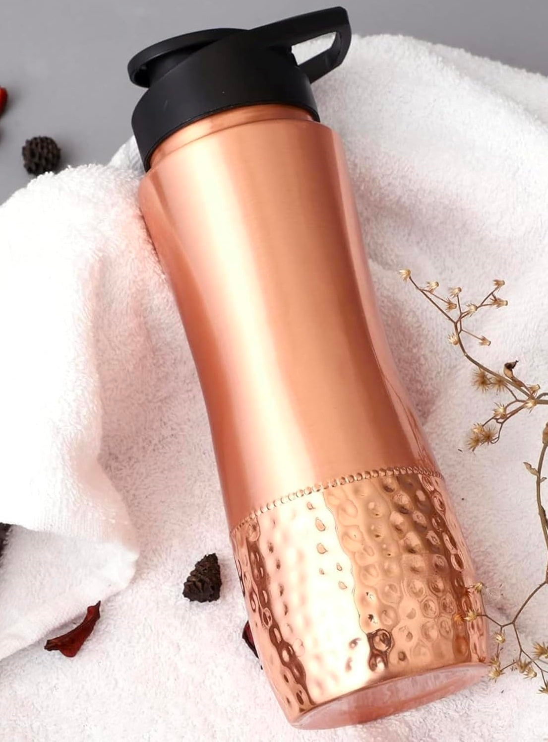 Luxury Copper Water Bottle Pure Copper Water Bottle for Drinking Water, 34 Oz Hammered Finish