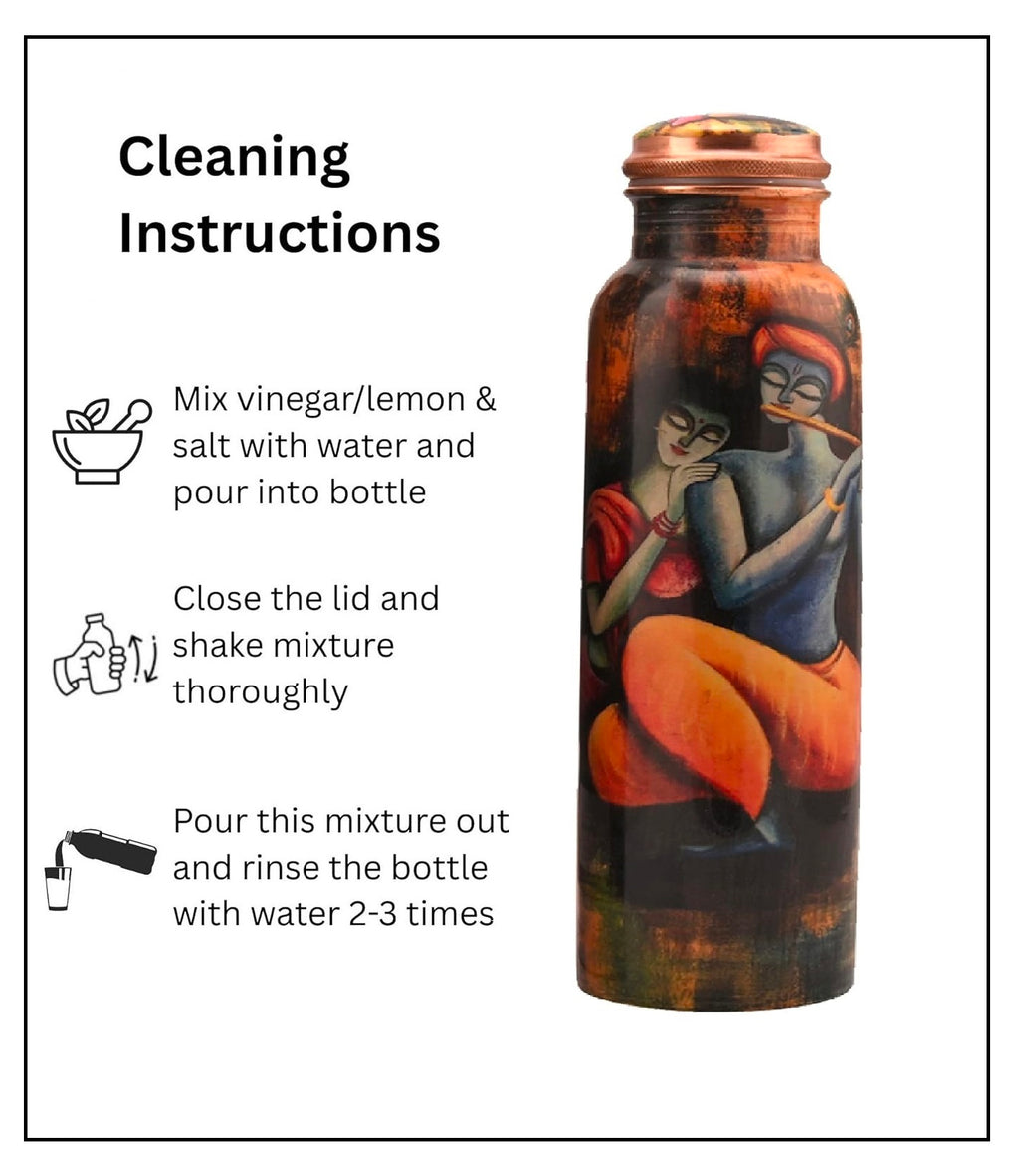 Printed Pure Copper Water Bottle for Drinking Water, 34 Oz