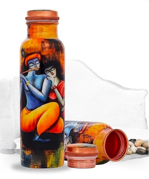 Printed Pure Copper Water Bottle for Drinking Water, 34 Oz