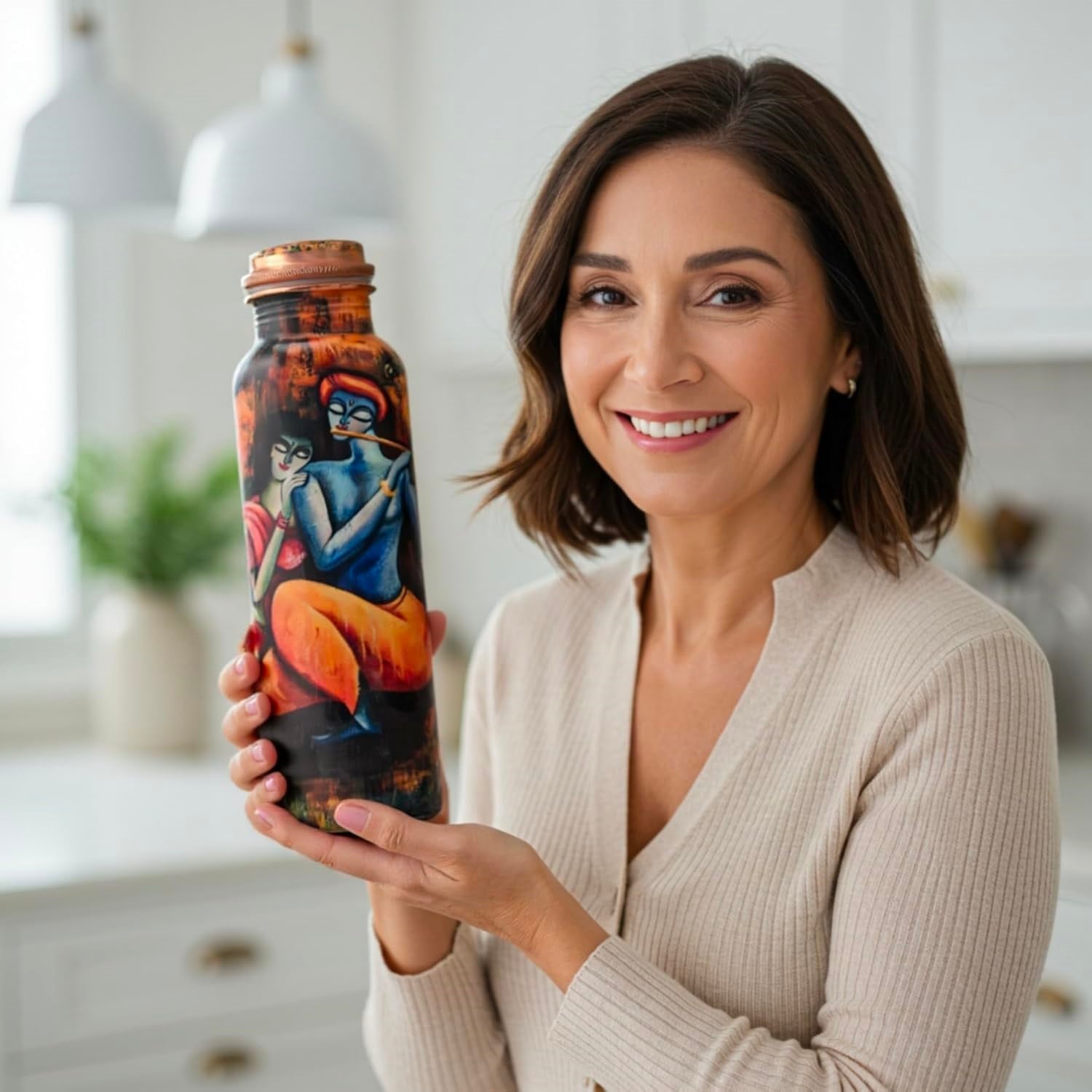 Printed Pure Copper Water Bottle for Drinking Water, 34 Oz