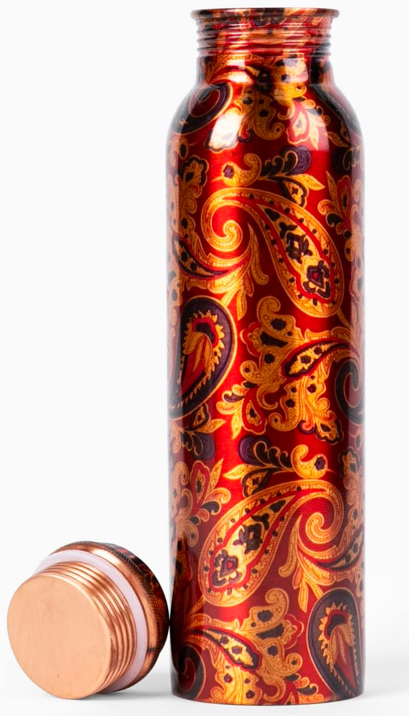 Printed Pure Copper Water Bottle – Handmade, Leak-Proof & Ayurvedic Health Benefits