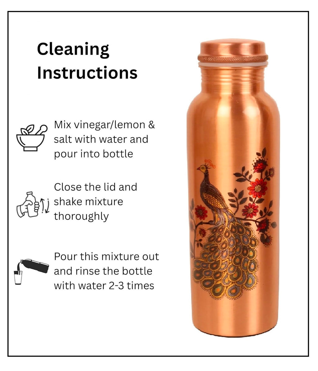 Printed Pure Copper Water Bottle for Drinking Water, 34 Oz Leak-Proof