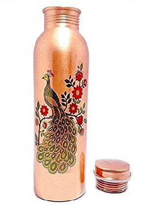 Printed Pure Copper Water Bottle for Drinking Water, 34 Oz Leak-Proof