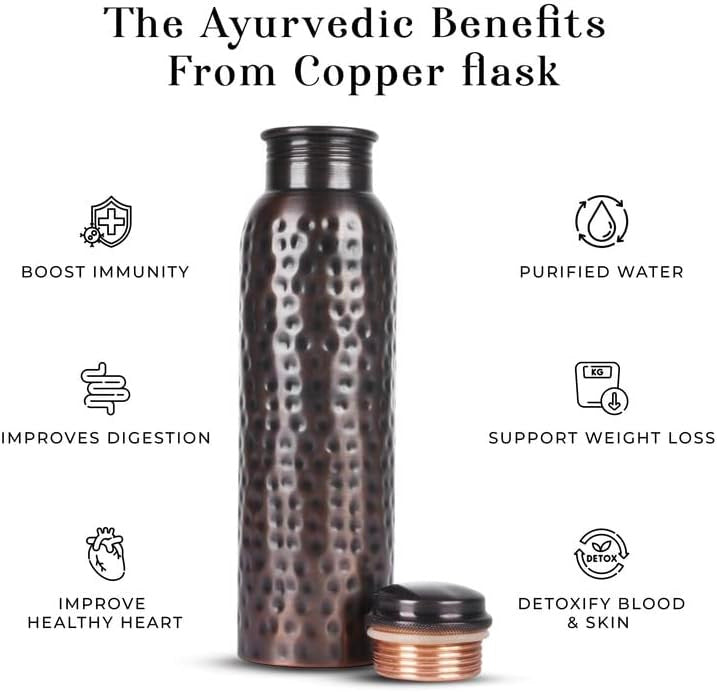 Handcrafted Pure Copper Water Bottle for Drinking Water, 34 Oz Leak-Proof