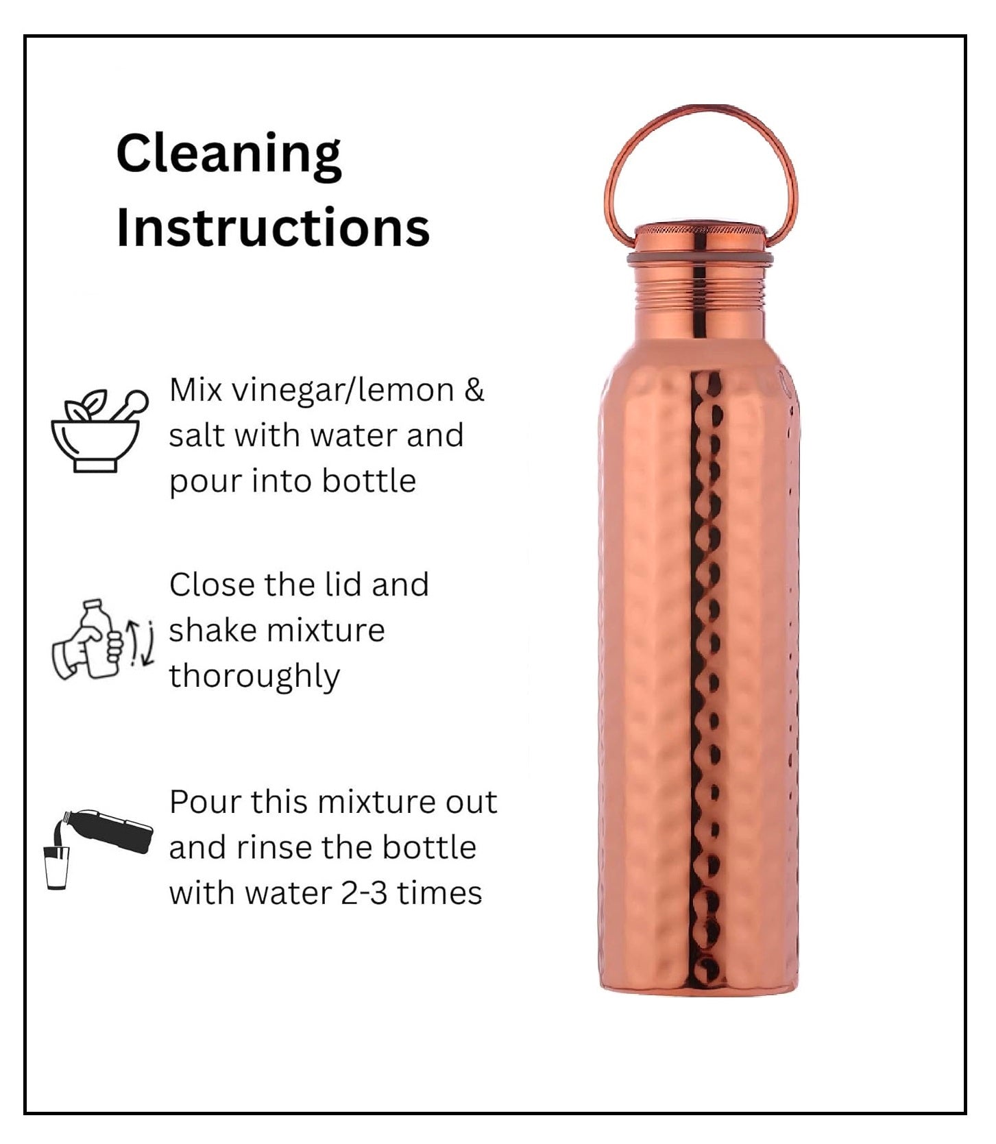 Pure Copper Water Bottle Hammered Finish Handal for Drinking Water, 34 Oz Leak-Proof