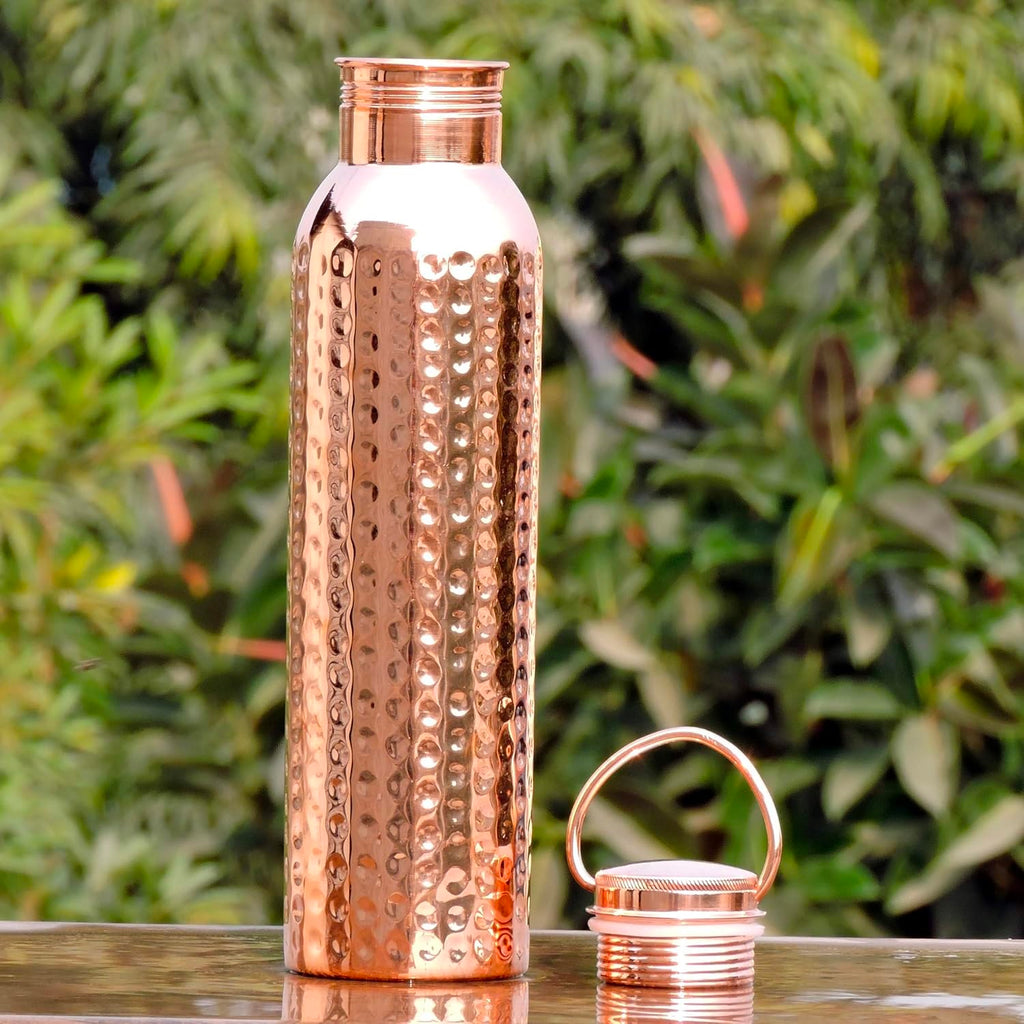 Pure Copper Water Bottle Hammered Finish Handal for Drinking Water, 34 Oz Leak-Proof