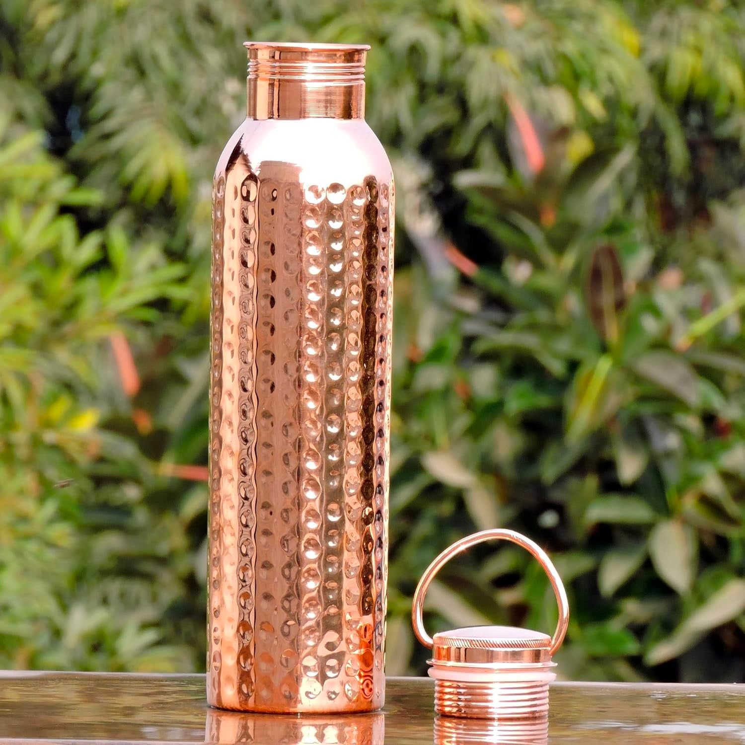 Pure Copper Water Bottle Hammered Finish Handal for Drinking Water, 34 Oz Leak-Proof