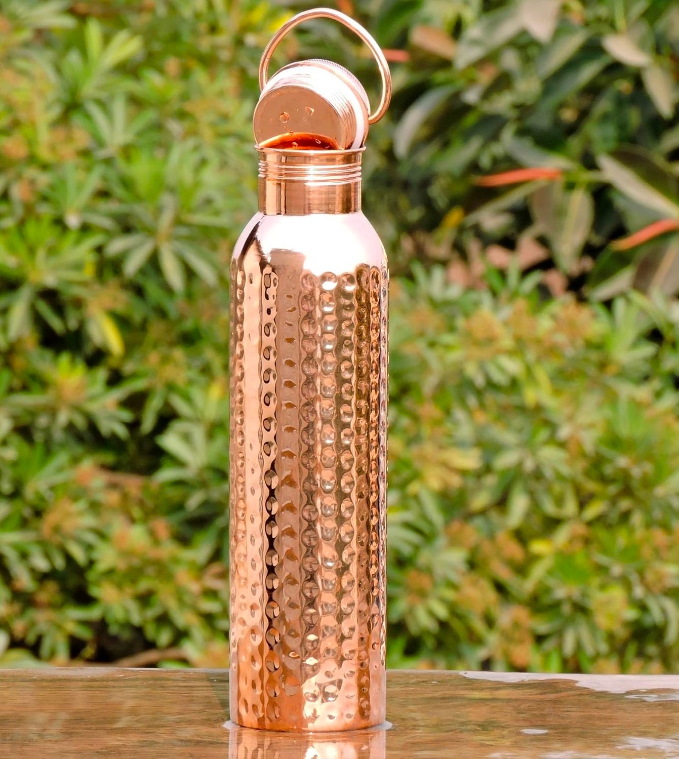 Pure Copper Water Bottle Hammered Finish Handal for Drinking Water, 34 Oz Leak-Proof