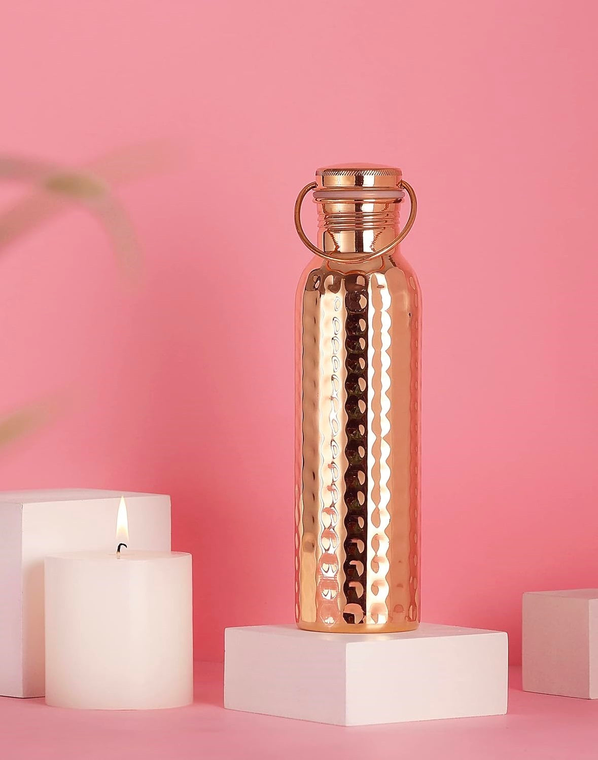 Pure Copper Water Bottle Hammered Finish Handal for Drinking Water, 34 Oz Leak-Proof